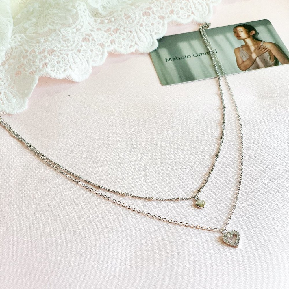 925 Sterling Silver Double Layer Heart Necklace